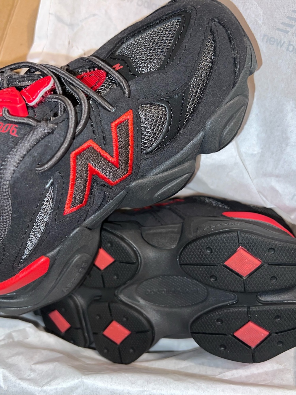New Balance Kids Black and Red Athletic Sneakers with Bold N Logo
